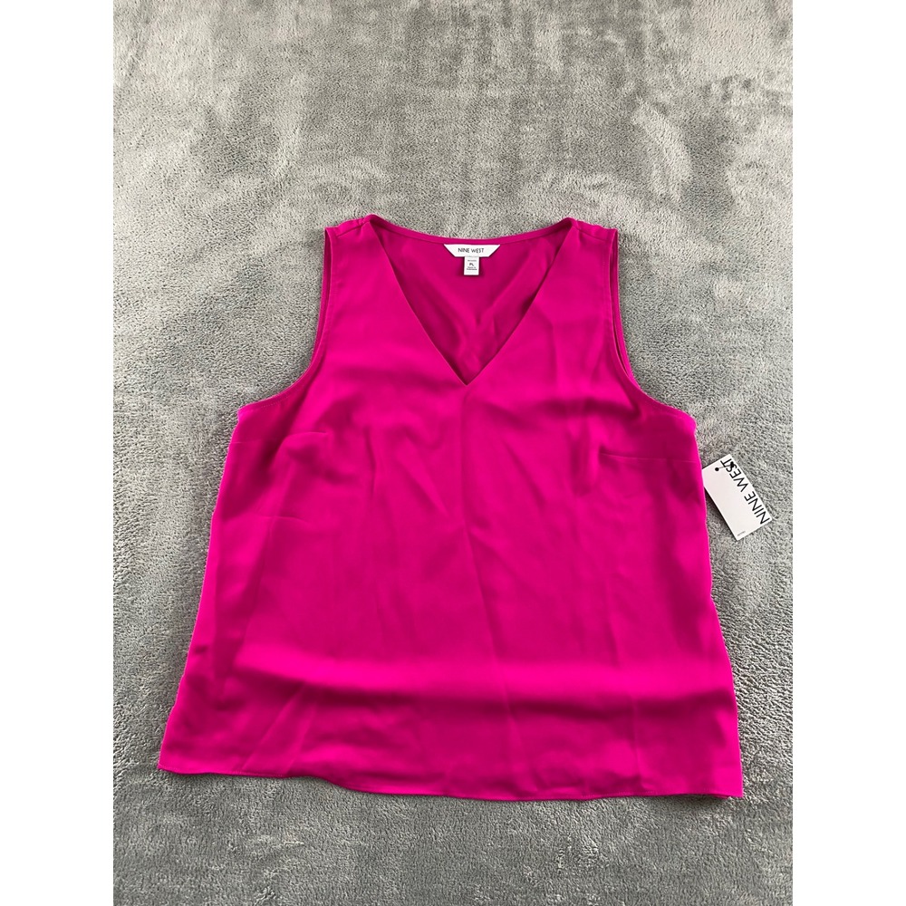 Nine West Womens V-Neck Sleeveless Blouse Pink Petites Large NWT